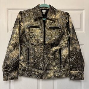 Chico's Gold and Black Floral Blazer